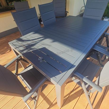 Grafitowy komplet mebli ogrodowych dla 10 osób - rozkładany aluminiowy stół 240cm Tabia i regulowane fotele