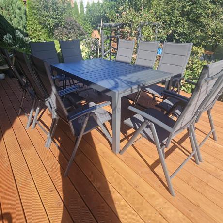 Grafitowy komplet mebli ogrodowych dla 10 osób - rozkładany aluminiowy stół 240cm Tabia i regulowane fotele