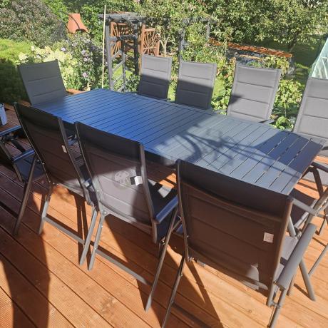 Grafitowy komplet mebli ogrodowych dla 10 osób - rozkładany aluminiowy stół 240cm Tabia i regulowane fotele