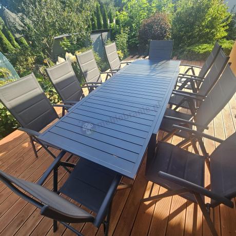 Grafitowy komplet mebli ogrodowych dla 10 osób - rozkładany aluminiowy stół 240cm Tabia i regulowane fotele