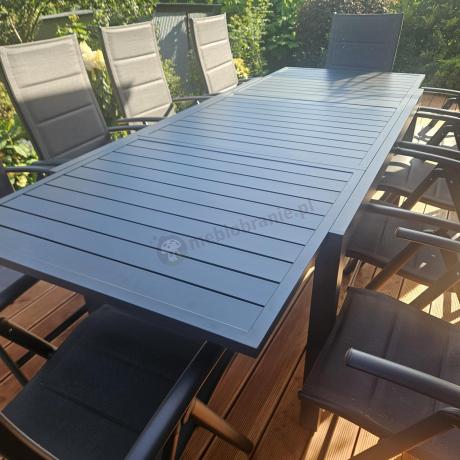 Grafitowy komplet mebli ogrodowych dla 10 osób - rozkładany aluminiowy stół 240cm Tabia i regulowane fotele