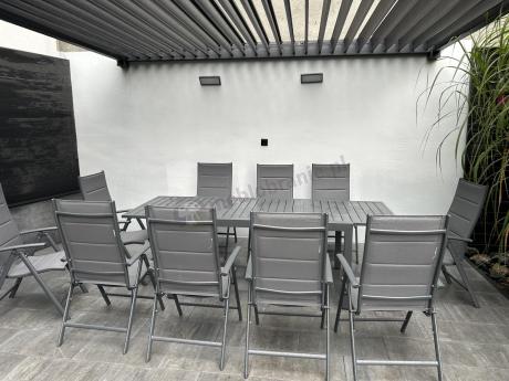 Grafitowy komplet mebli ogrodowych dla 10 osób - rozkładany aluminiowy stół 240cm Tabia i regulowane fotele