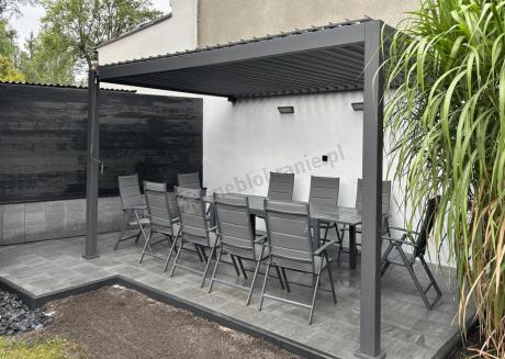 Grafitowy komplet mebli ogrodowych dla 10 osób - rozkładany aluminiowy stół 240cm Tabia i regulowane fotele