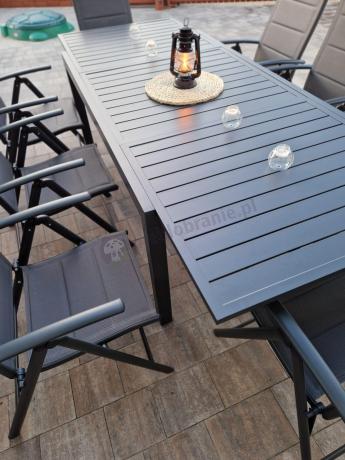 Grafitowy komplet mebli ogrodowych dla 10 osób - rozkładany aluminiowy stół 240cm Tabia i regulowane fotele