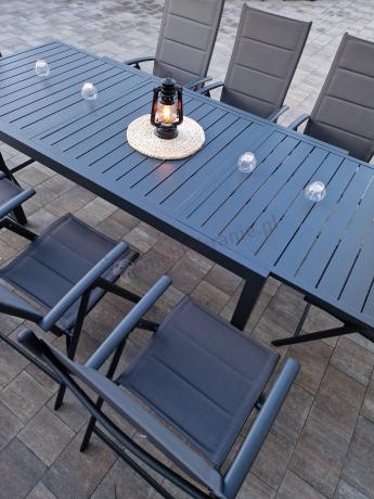 Grafitowy komplet mebli ogrodowych dla 10 osób - rozkładany aluminiowy stół 240cm Tabia i regulowane fotele