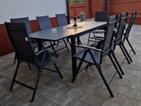 Grafitowy komplet mebli ogrodowych dla 10 osób - rozkładany aluminiowy stół 240cm Tabia i regulowane fotele