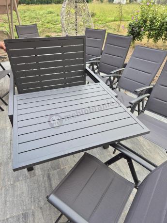 Grafitowy komplet mebli ogrodowych dla 10 osób - rozkładany aluminiowy stół 240cm Tabia i regulowane fotele