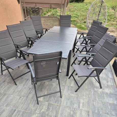 Grafitowy komplet mebli ogrodowych dla 10 osób - rozkładany aluminiowy stół 240cm Tabia i regulowane fotele