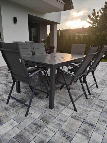 Grafitowy komplet mebli ogrodowych dla 10 osób - rozkładany aluminiowy stół 240cm Tabia i regulowane fotele