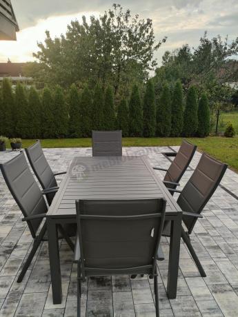 Grafitowy komplet mebli ogrodowych dla 10 osób - rozkładany aluminiowy stół 240cm Tabia i regulowane fotele