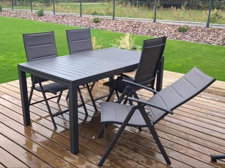 Grafitowy komplet mebli ogrodowych dla 10 osób - rozkładany aluminiowy stół 240cm Tabia i regulowane fotele