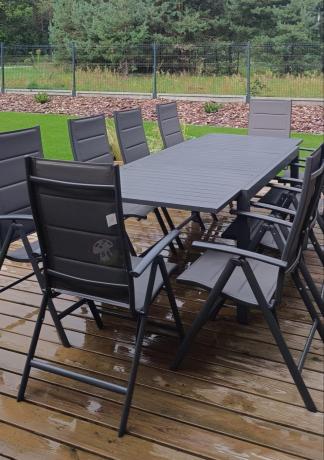 Grafitowy komplet mebli ogrodowych dla 10 osób - rozkładany aluminiowy stół 240cm Tabia i regulowane fotele