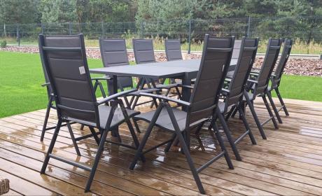 Grafitowy komplet mebli ogrodowych dla 10 osób - rozkładany aluminiowy stół 240cm Tabia i regulowane fotele