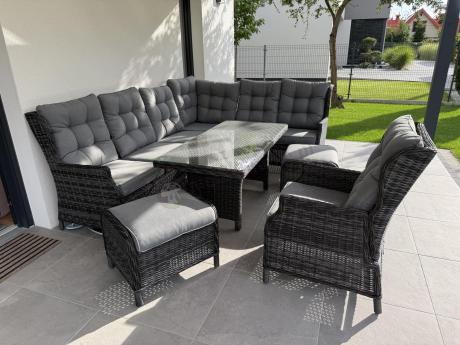 Grafitowy komplet mebli ogrodowych z narożnikiem 251x195cm technorattan - Laritto Corner