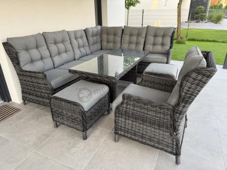 Grafitowy komplet mebli ogrodowych z narożnikiem 251x195cm technorattan - Laritto Corner