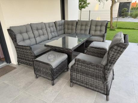 Grafitowy komplet mebli ogrodowych z narożnikiem 251x195cm technorattan - Laritto Corner