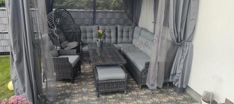 Grafitowy komplet mebli ogrodowych z narożnikiem 251x195cm technorattan - Laritto Corner