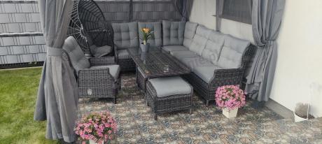 Grafitowy komplet mebli ogrodowych z narożnikiem 251x195cm technorattan - Laritto Corner