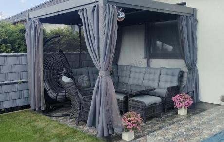 Grafitowy komplet mebli ogrodowych z narożnikiem 251x195cm technorattan - Laritto Corner