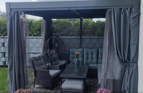 Grafitowy komplet mebli ogrodowych z narożnikiem 251x195cm technorattan - Laritto Corner