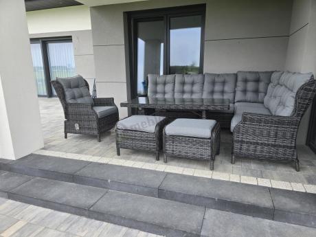 Grafitowy komplet mebli ogrodowych z narożnikiem 251x195cm technorattan - Laritto Corner