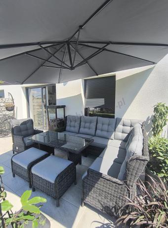 Grafitowy komplet mebli ogrodowych z narożnikiem 251x195cm technorattan - Laritto Corner