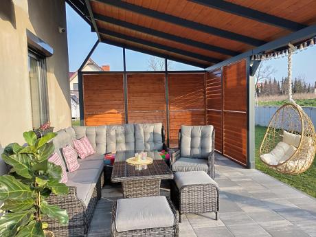 Grafitowy komplet mebli ogrodowych z narożnikiem 251x195cm technorattan - Laritto Corner