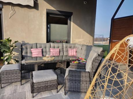 Grafitowy komplet mebli ogrodowych z narożnikiem 251x195cm technorattan - Laritto Corner