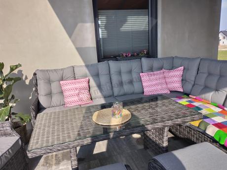 Grafitowy komplet mebli ogrodowych z narożnikiem 251x195cm technorattan - Laritto Corner