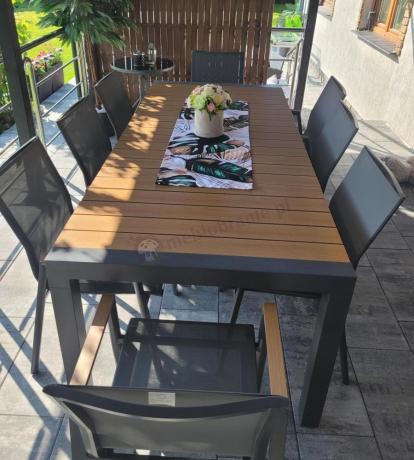 Grafitowy komplet mebli ogrodowych z rozkładanym stołem 210cm + 8 krzeseł Tanami Marla