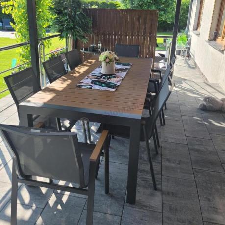 Grafitowy komplet mebli ogrodowych z rozkładanym stołem 210cm + 8 krzeseł Tanami Marla
