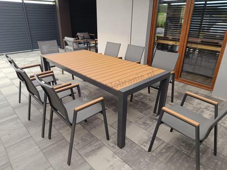 Grafitowy komplet mebli ogrodowych z rozkładanym stołem 210cm + 8 krzeseł Tanami Marla