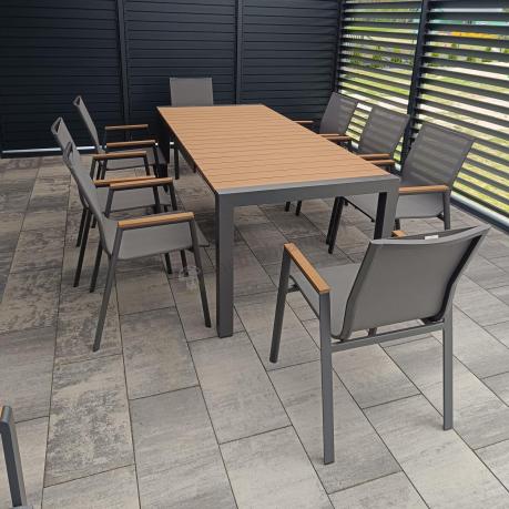 Grafitowy komplet mebli ogrodowych z rozkładanym stołem 210cm + 8 krzeseł Tanami Marla