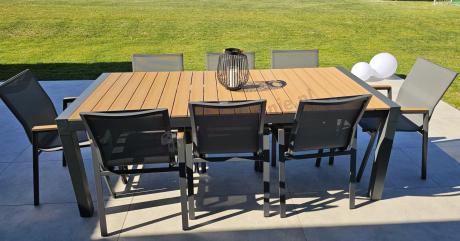 Grafitowy komplet mebli ogrodowych z rozkładanym stołem 210cm + 8 krzeseł Tanami Marla