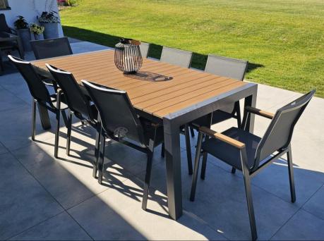 Grafitowy komplet mebli ogrodowych z rozkładanym stołem 210cm + 8 krzeseł Tanami Marla