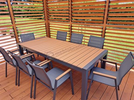 Grafitowy komplet mebli ogrodowych z rozkładanym stołem 210cm + 8 krzeseł Tanami Marla
