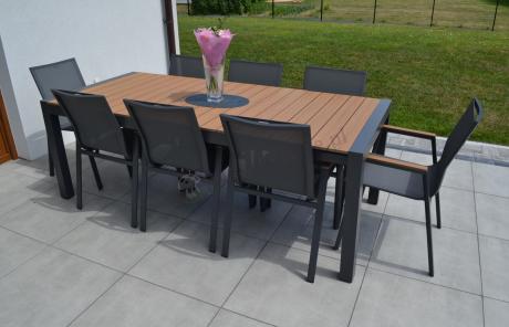 Grafitowy komplet mebli ogrodowych z rozkładanym stołem 210cm + 8 krzeseł Tanami Marla