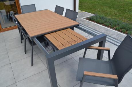 Grafitowy komplet mebli ogrodowych z rozkładanym stołem 210cm + 8 krzeseł Tanami Marla