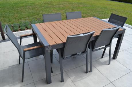 Grafitowy komplet mebli ogrodowych z rozkładanym stołem 210cm + 8 krzeseł Tanami Marla