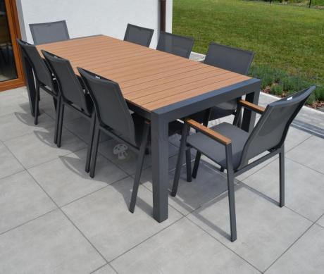 Grafitowy komplet mebli ogrodowych z rozkładanym stołem 210cm + 8 krzeseł Tanami Marla