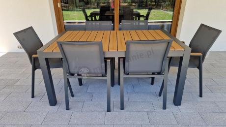 Grafitowy komplet mebli ogrodowych z rozkładanym stołem 210cm + 8 krzeseł Tanami Marla