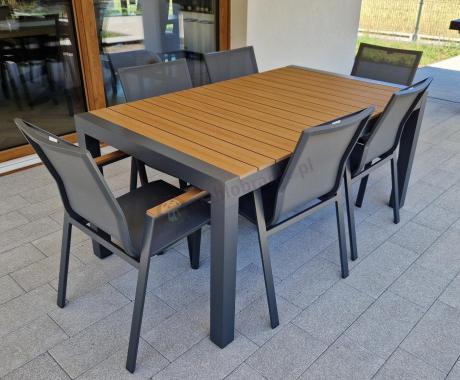 Grafitowy komplet mebli ogrodowych z rozkładanym stołem 210cm + 8 krzeseł Tanami Marla