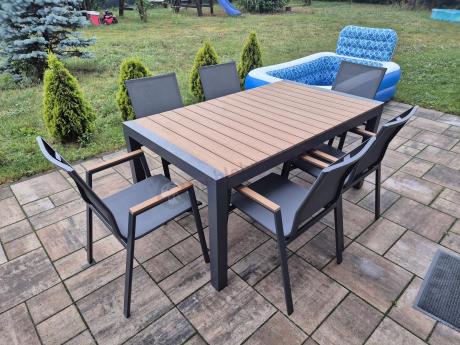 Grafitowy komplet mebli ogrodowych z rozkładanym stołem 210cm + 8 krzeseł Tanami Marla