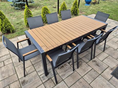 Grafitowy komplet mebli ogrodowych z rozkładanym stołem 210cm + 8 krzeseł Tanami Marla