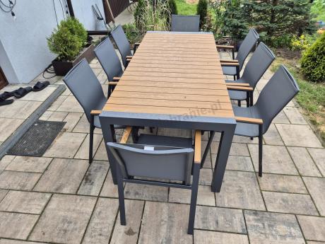 Grafitowy komplet mebli ogrodowych z rozkładanym stołem 210cm + 8 krzeseł Tanami Marla