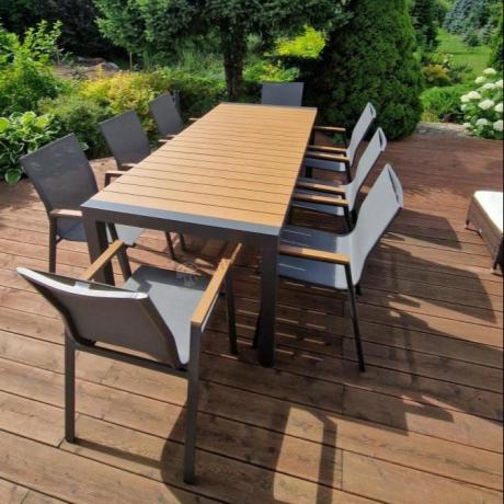 Grafitowy komplet mebli ogrodowych z rozkładanym stołem 210cm + 8 krzeseł Tanami Marla