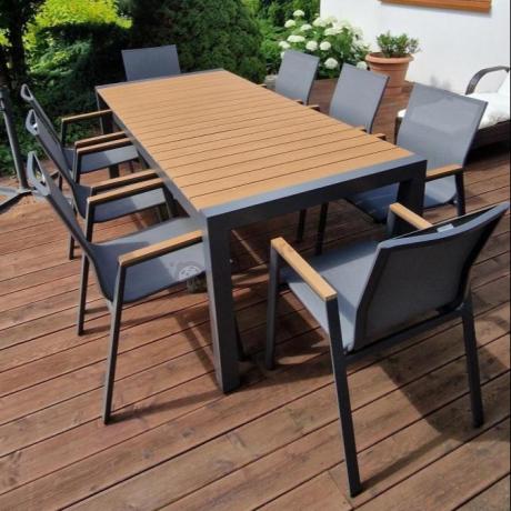 Grafitowy komplet mebli ogrodowych z rozkładanym stołem 210cm + 8 krzeseł Tanami Marla
