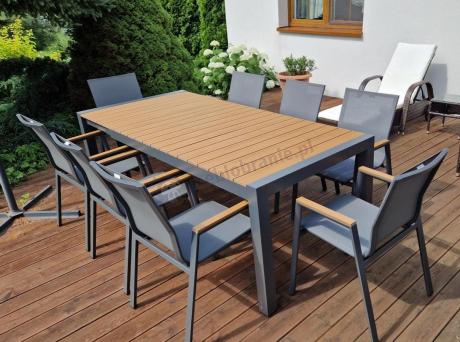 Grafitowy komplet mebli ogrodowych z rozkładanym stołem 210cm + 8 krzeseł Tanami Marla