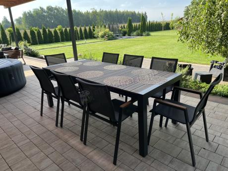 Grafitowy komplet mebli ogrodowych z rozkładanym stołem 210cm + 8 krzeseł Tanami Marla