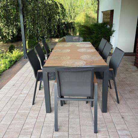 Grafitowy komplet mebli ogrodowych z rozkładanym stołem 210cm + 8 krzeseł Tanami Marla